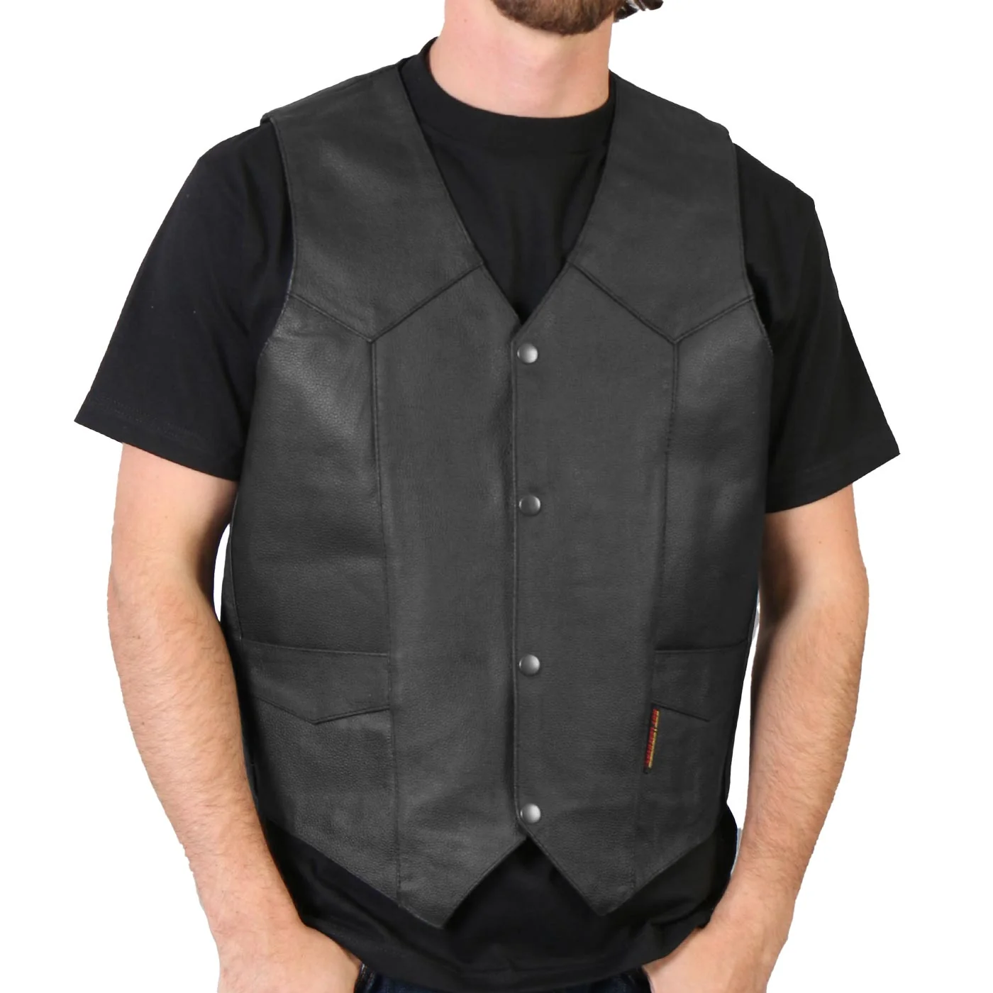 Long-Lasting Hot Leathers M1014 Men's Black Heavyweight Leather Vest with Inside Pocket Fine Crafted