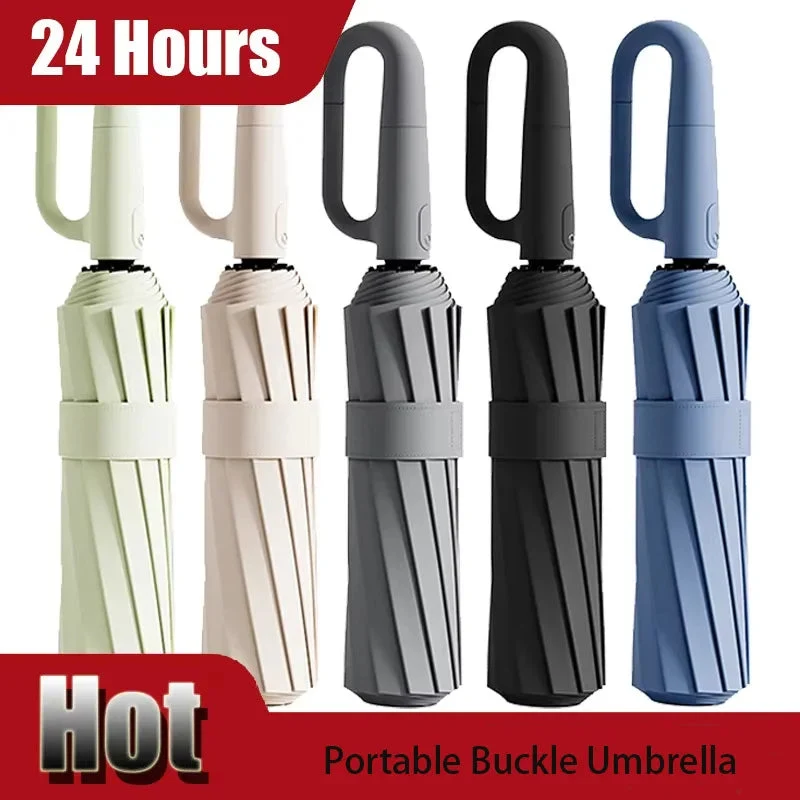 Elegant 20-Bone Windproof UPF50 Folding Umbrella with Loop Buckle – Fully Automatic Compact Sun Rain Umbrella for Men Women Functional