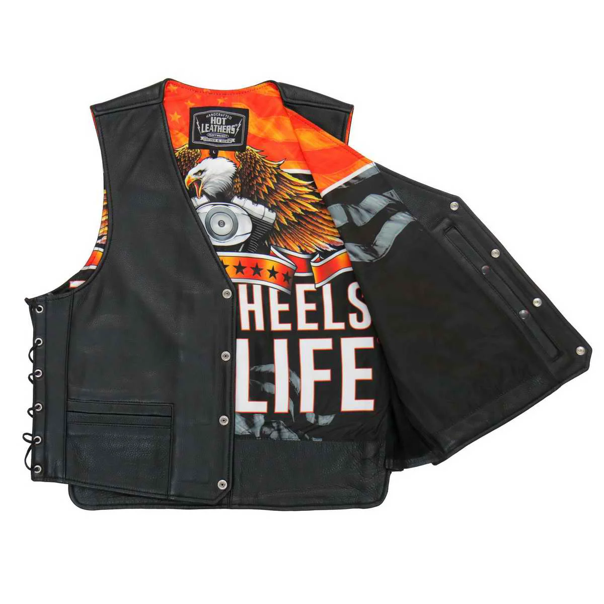Easy-to-Use Hot Leathers M1066 Men's Black V-Twin Eagle Conceal and Carry Side Lace Leather Vest Verified