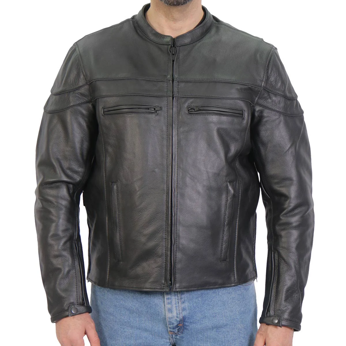 Convenient Hot Leathers Men's Bone Thread Leather Motorcycle Jacket - JKM1032 BONE THREAD Sustainable