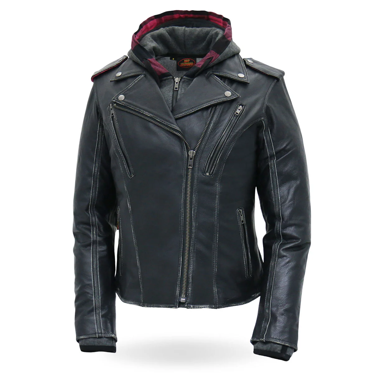 Smart Hot Leathers Ladies Double Take Black Leather Motorcycle Jacket - JKL1033 Double TakeJKL1033 Classic