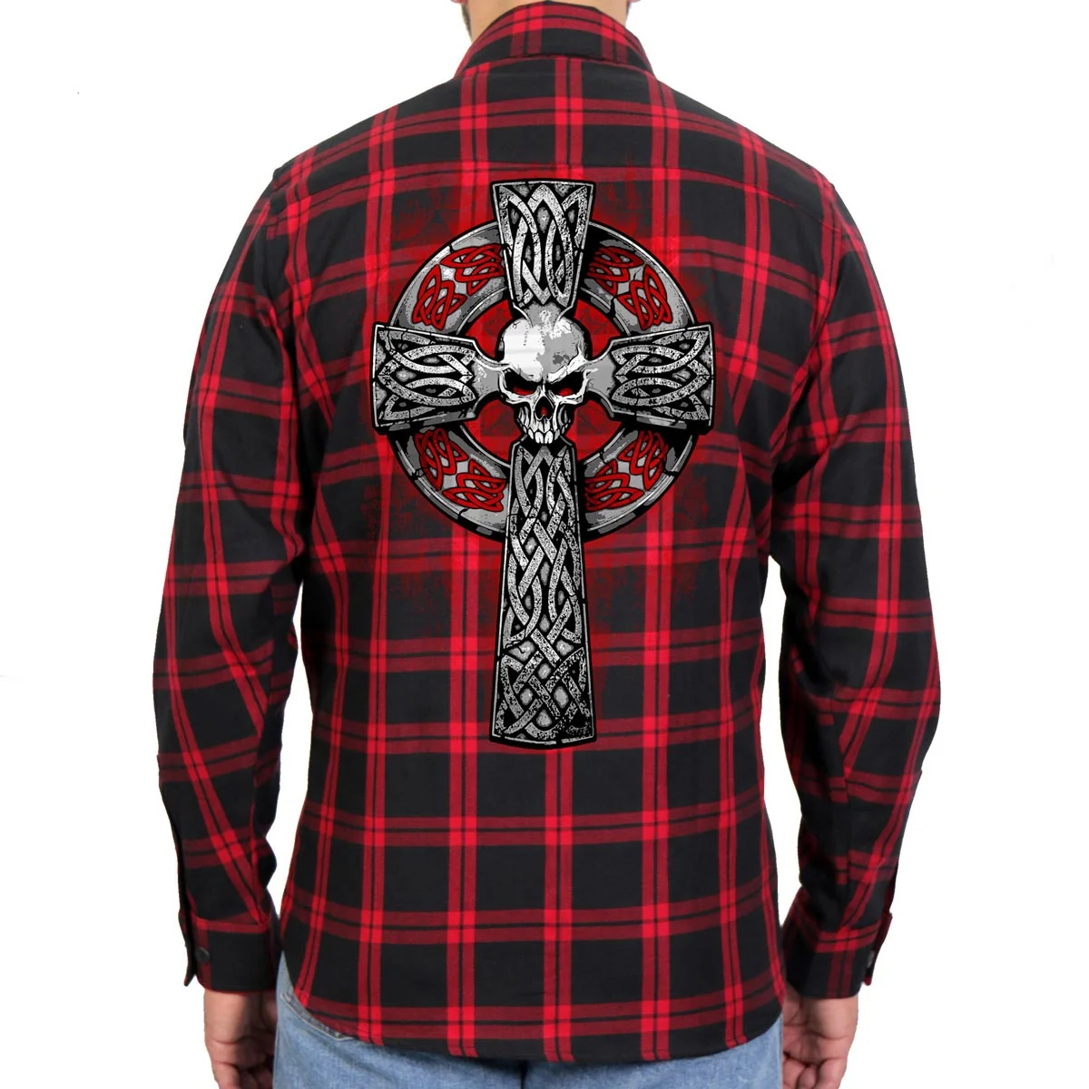 Modern Hot Leathers FLM2112 Men's Celtic Cross Flannel Long Sleeve Shirt Verified