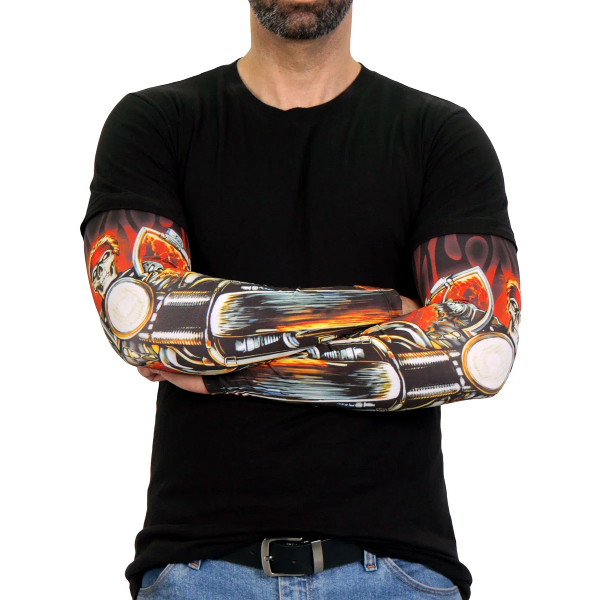 Traditional Hot Leathers ARM1016 Fire Biker Arm Sleeve Prestigious