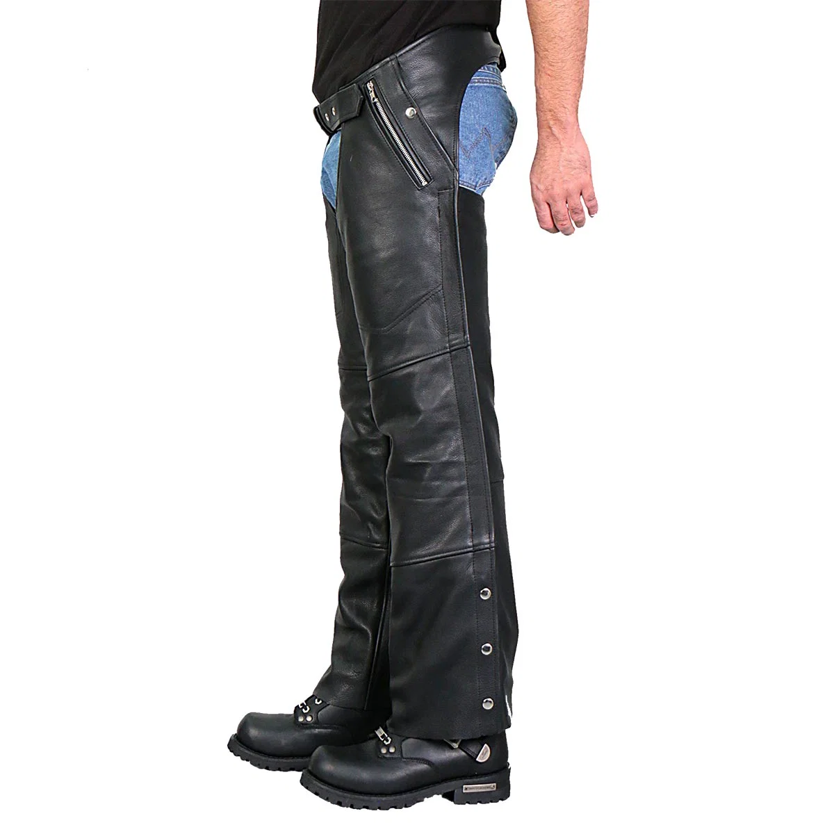Verified Hot Leathers CHM1010 Men s Black 4 Pocket Leather Chaps with Lining Exclusive