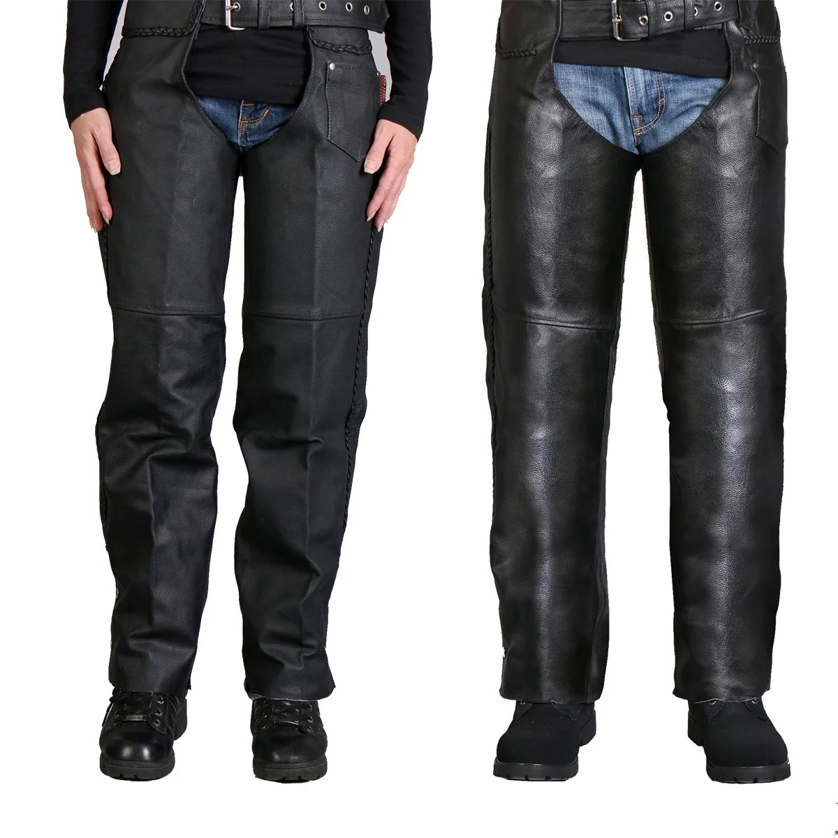 Exceptional Hot Leathers CHM1003 Black Heavyweight Braided Uni-Sex Leather Chaps Reliable
