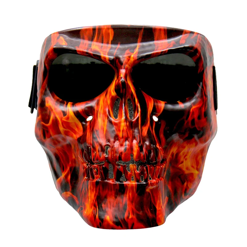 Solid Hot Leathers FMP1002 'Flame Skull' Polypro Face Mask with Smoke Lenses Proven