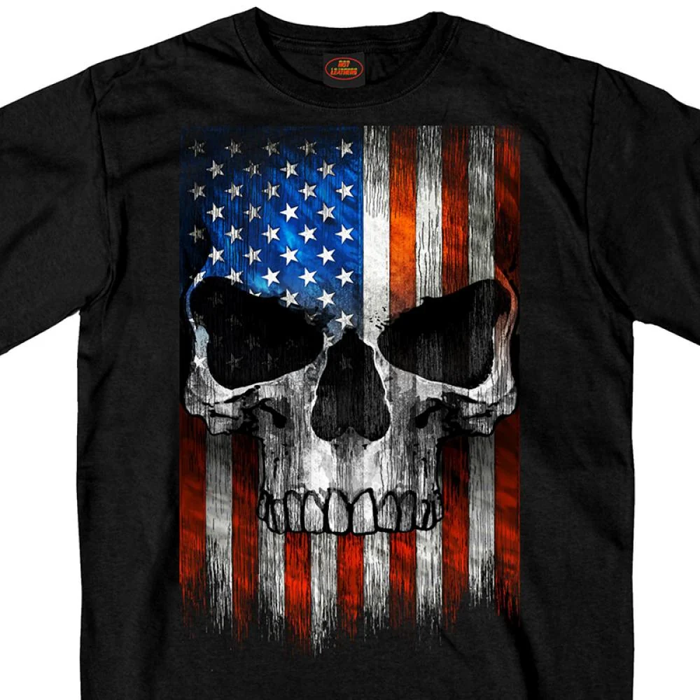 Unique Hot Leathers GMS1483 Men's Short Sleeve Patriotic Skull Black T-Shirt Long-Lasting
