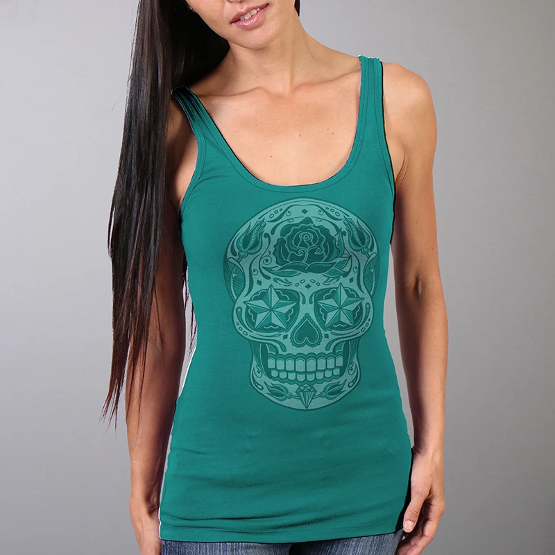 Durable Hot Leathers GLR2526 Ladies Sugar Skull Carolina Blue Tank Top Shirt Expertly Made