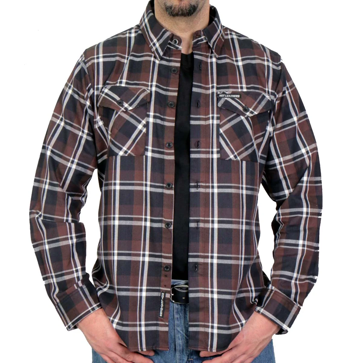 Sophisticated Hot Leathers FLM2008 Mens Brown Black and White Long Sleeve Flannel Shirt Prestigious