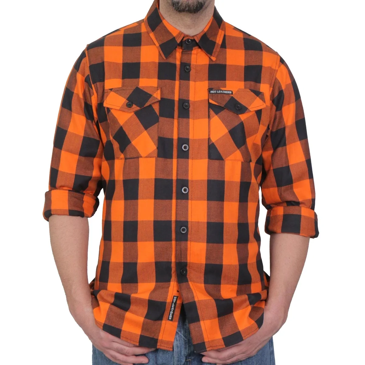 Advanced Hot Leathers FLM2007 Men's Orange and Black Long Sleeve Flannel Shirt Fast