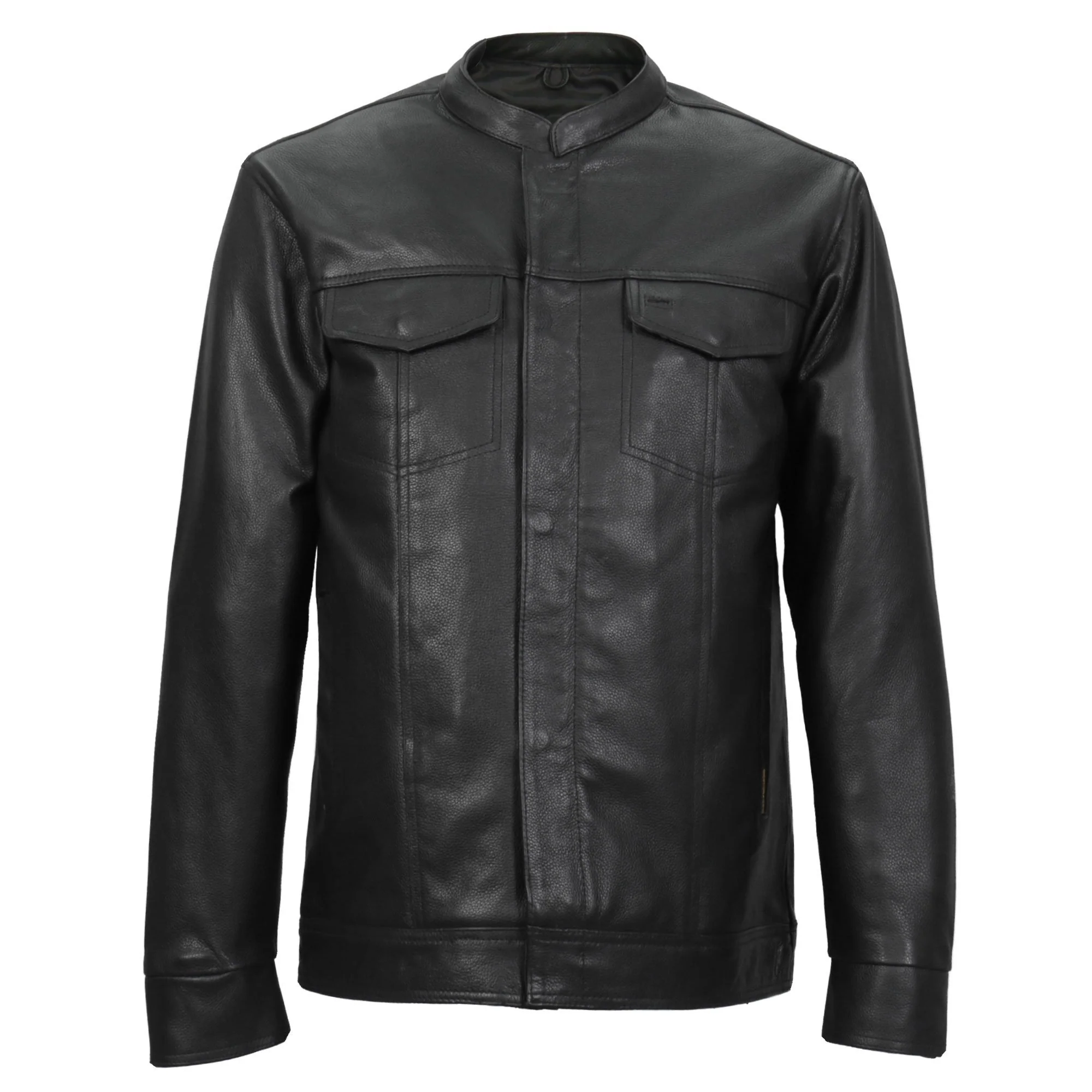 Official Hot Leathers LCS1005 Men's Black Leather Fashion Shirt with Hidden Snap Buttons Eco-Friendly