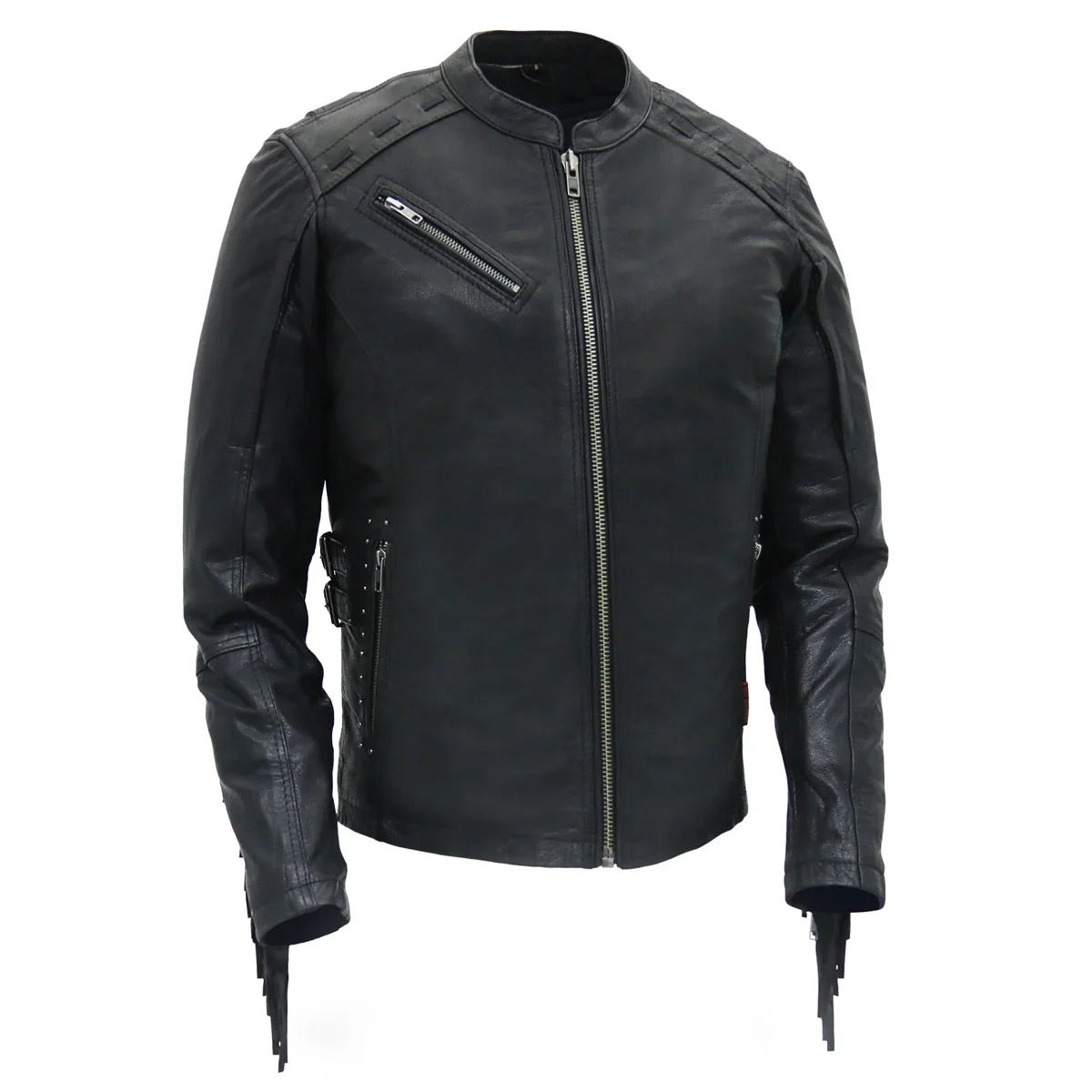 Contemporary Hot Leathers Ladies Silver Fringe Black Leather Motorcycle Jacket - JKL1028 Silver FringeJKL1028 Selected