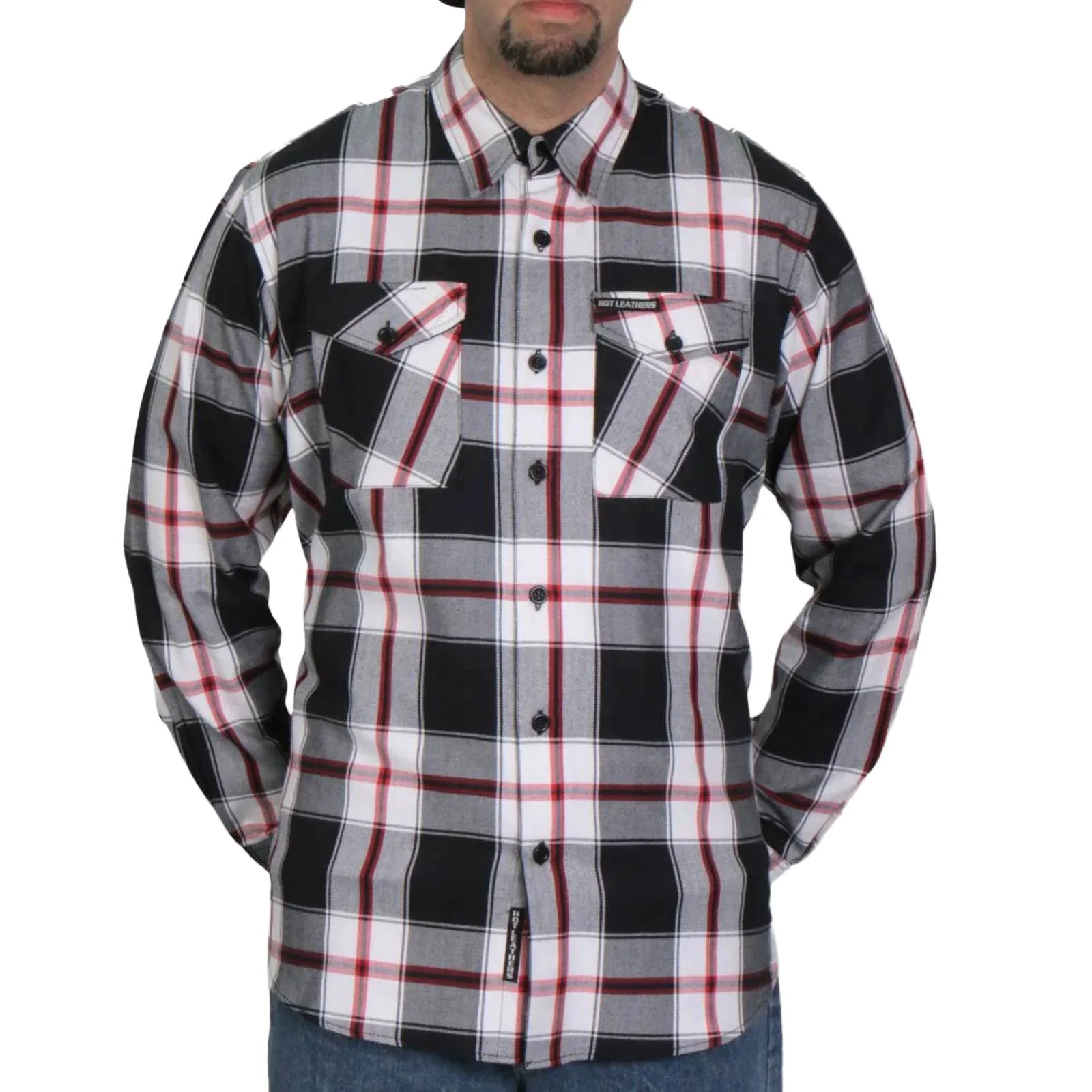 Comfortable Hot Leathers FLM2003 Men's Black White and Red Long Sleeve Flannel Shirt Certified