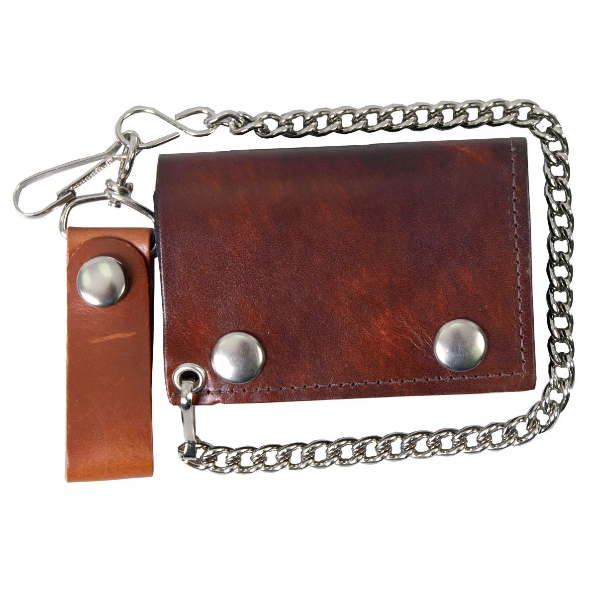 Recyclable Hot Leathers WLC2009 Antique Brown Tri-Fold Leather Wallet with Chain Responsible