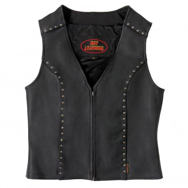 Breathable Hot Leathers L1015 Ladies Studded Black Leather Vest with V-Neck Design Healthy