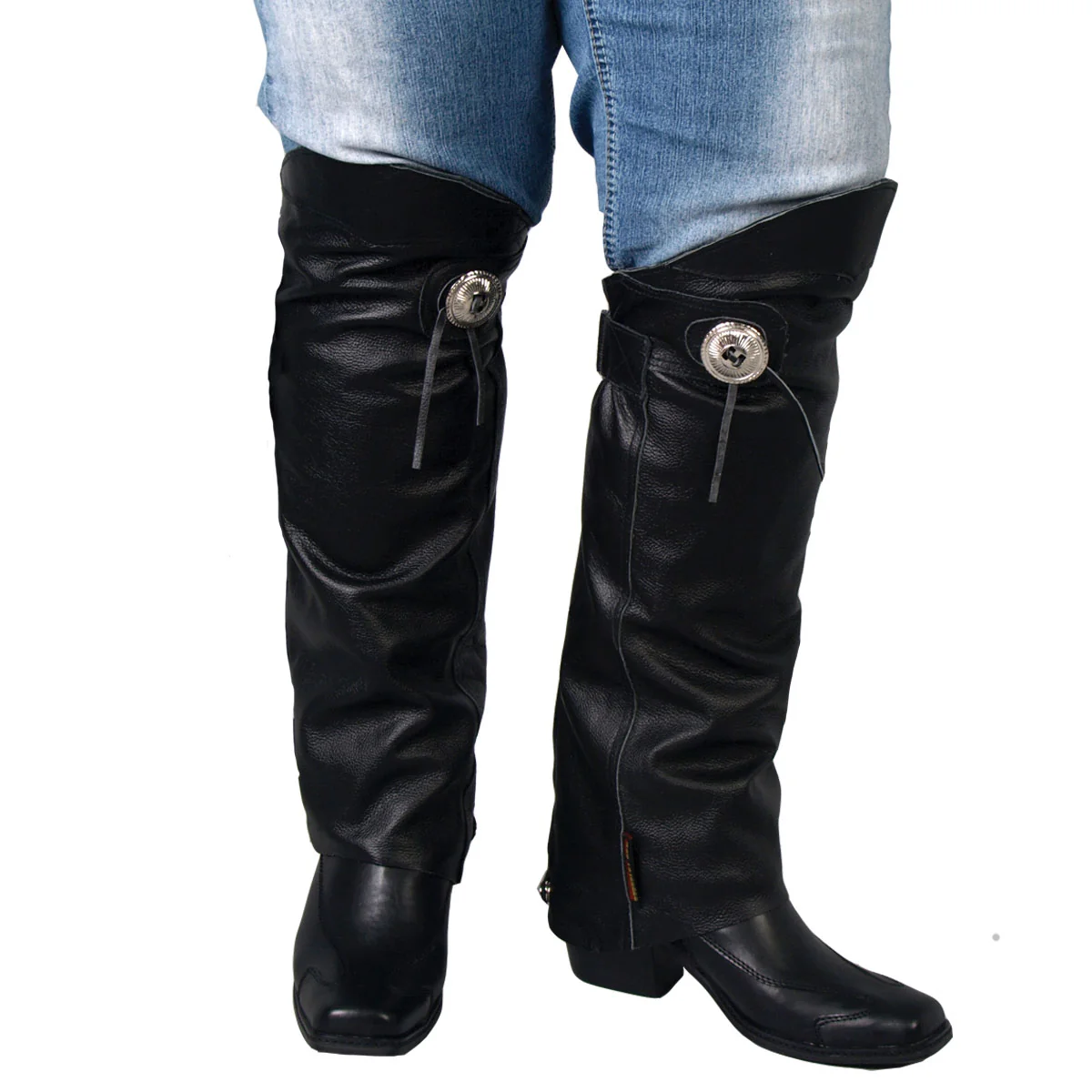 Effective Hot Leathers LCU1001 Unisex Black Concho Leather Half Chaps Leg Warmers Sustainable