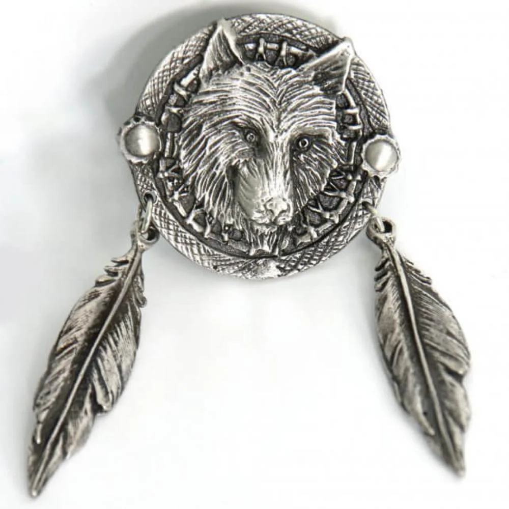 Organic Hot Leathers PNA1015 Wolf Dream Catcher Pin High-Grade