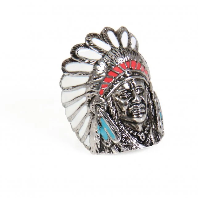Proven Hot Leathers JWR2116 Men's Painted Indian Chief Stainless Steel Ring Specialty