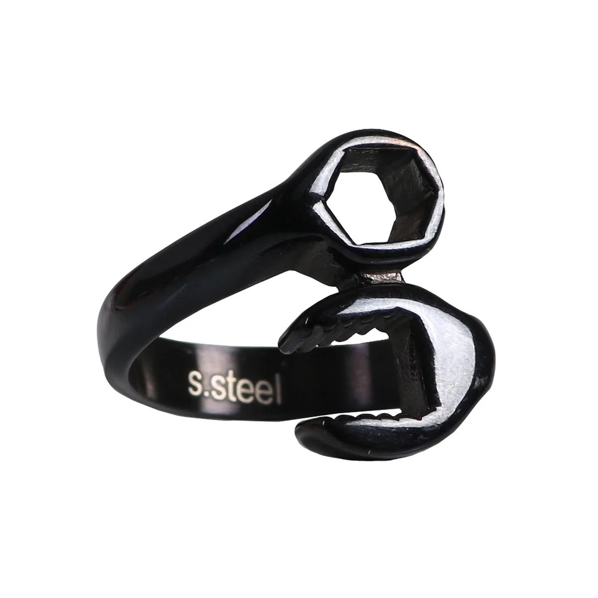 World-Class Hot Leathers JWR2120 Men's Black Wrench Stainless Steel Ring Fine