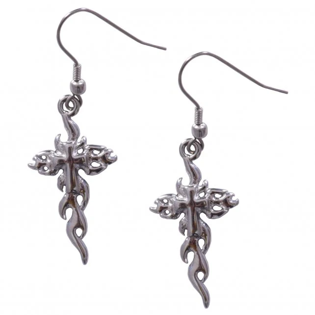Exclusive Hot Leathers JWE1110 Stainless Steel Cross Flames Earrings Fast