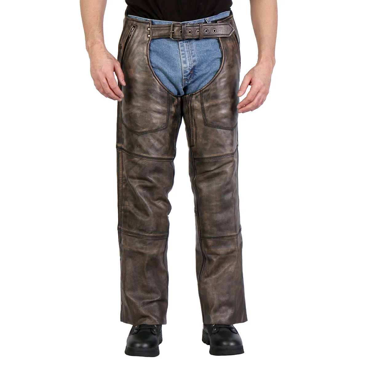 Stylish Hot Leathers CHM1008 Unisex Distressed Brown Premium Motorcycle Leather Chaps Soft