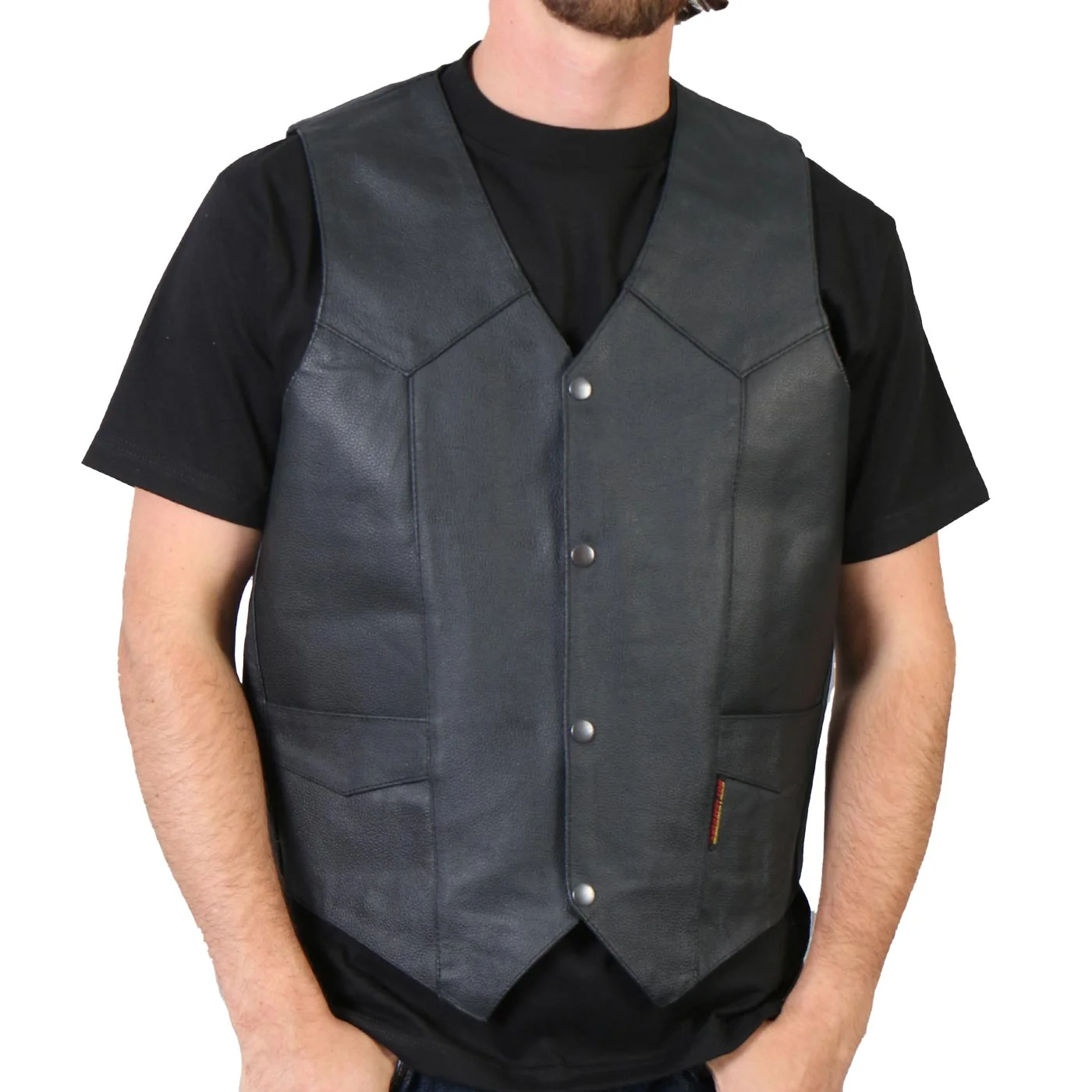 World-Class Hot Leathers M1032 Men's Black 'Classic' Leather Vest Long-Lasting