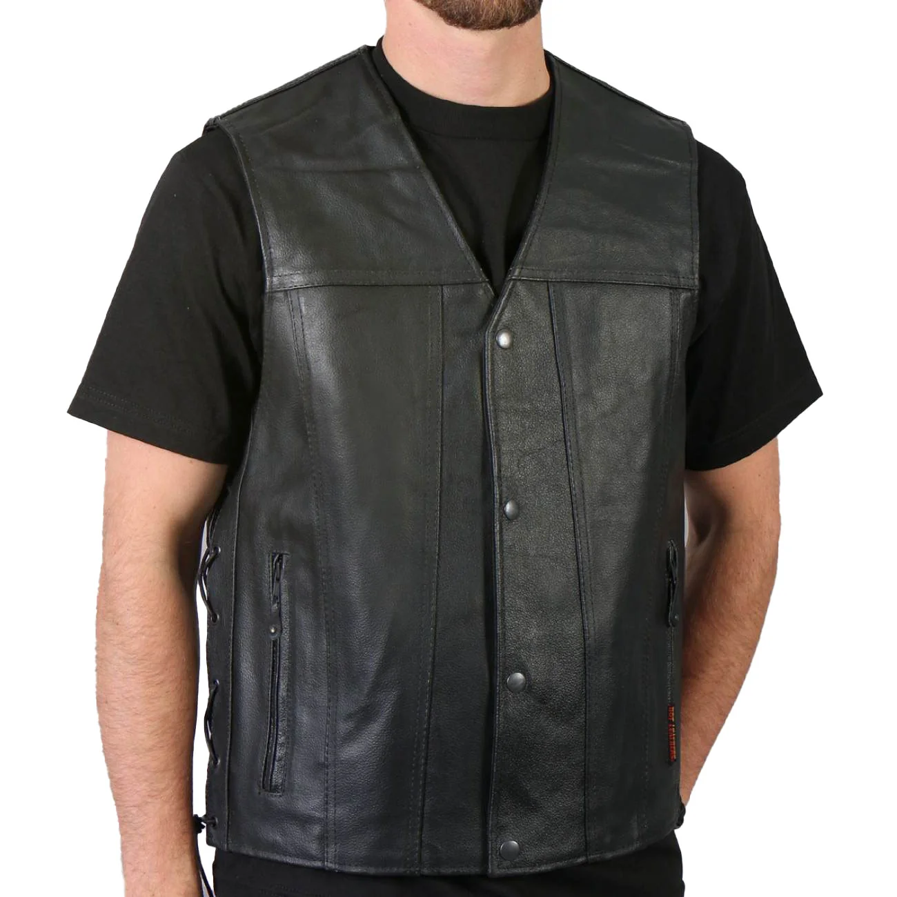 Clean Hot Leathers M1023 Men's Black 'Conceal and Carry Leather Vest Top-Quality