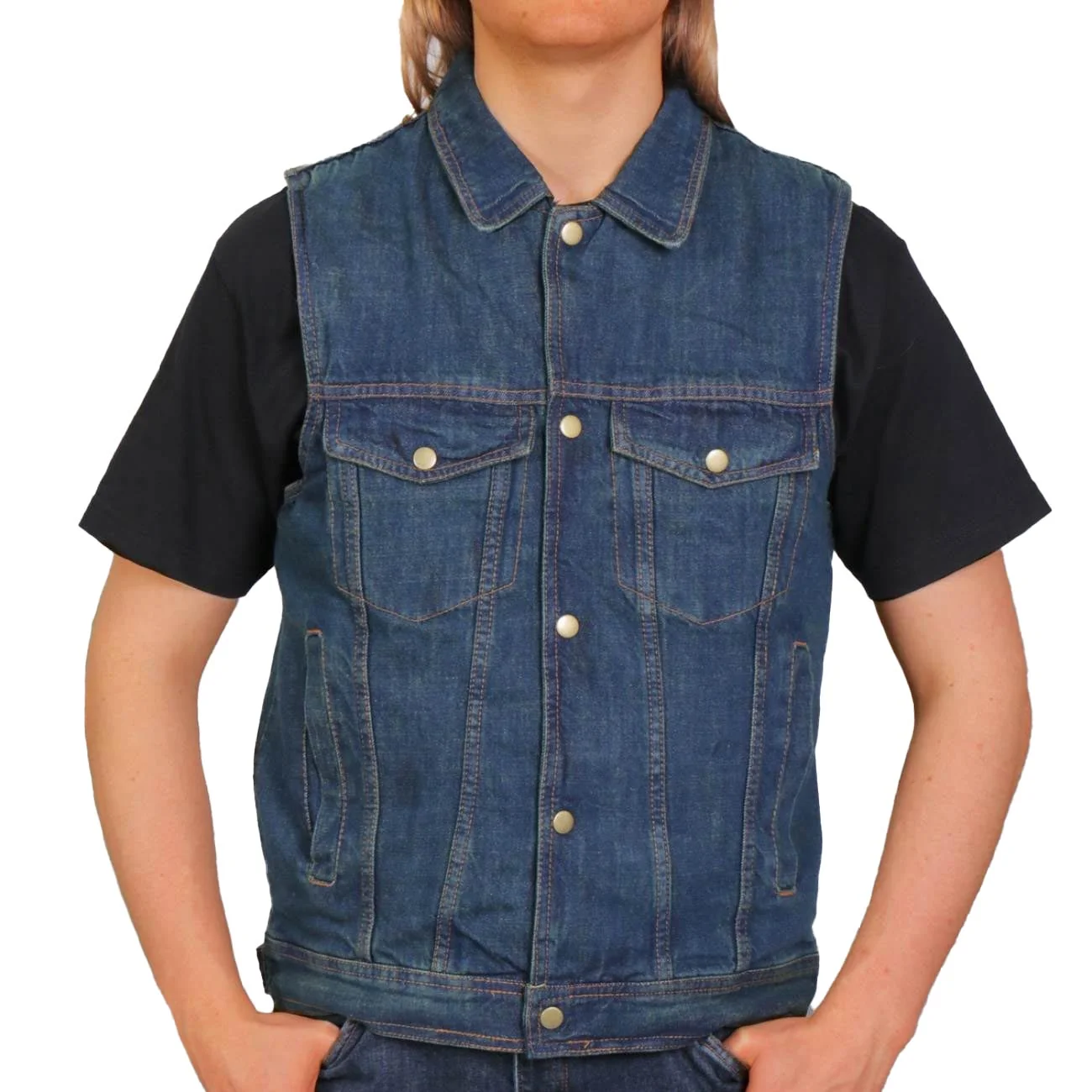Smooth Hot Leathers M6001 Men's Blue Denim Vest Elite