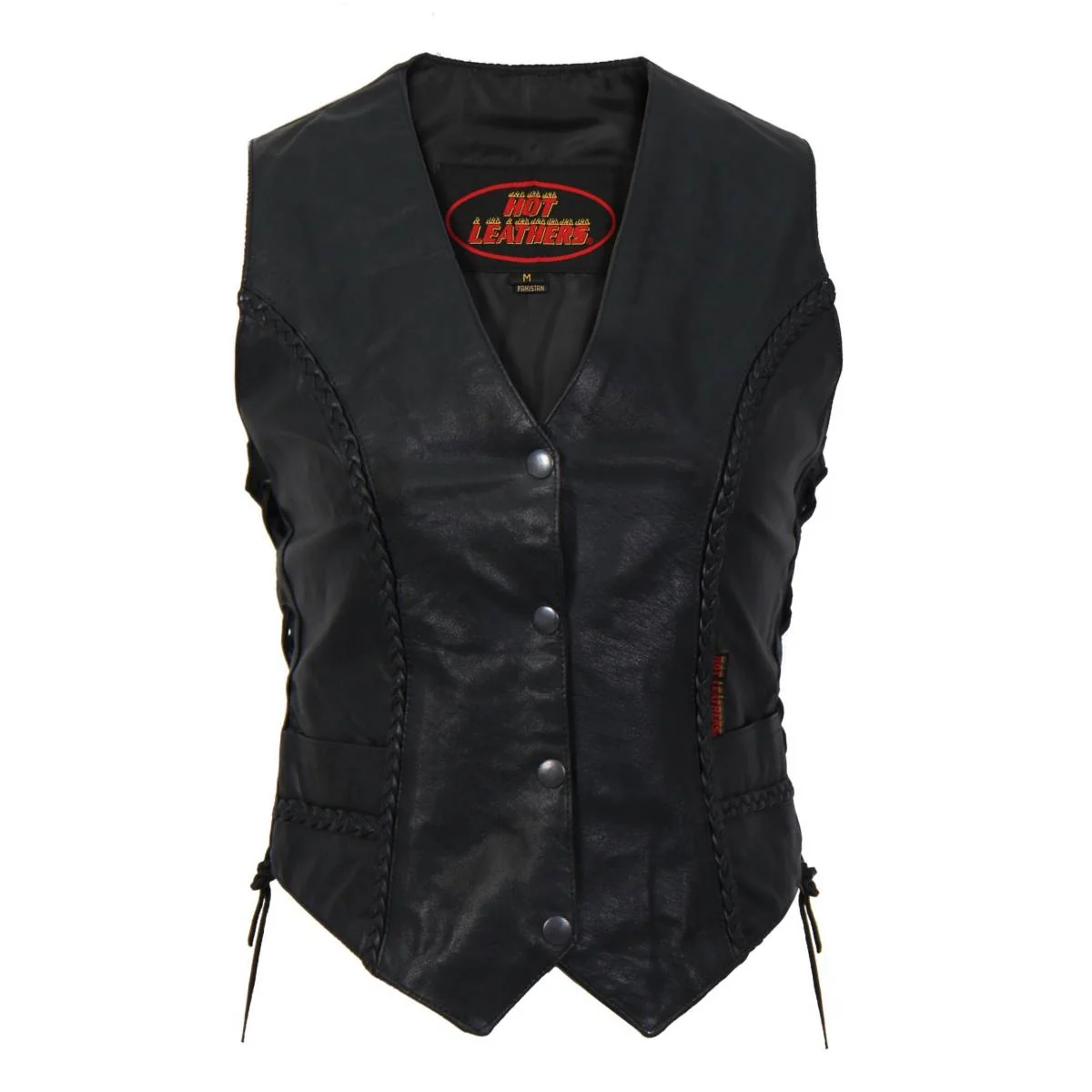 Stylish Hot Leathers L1006 Ladies Black Leather Braided Vest Effective