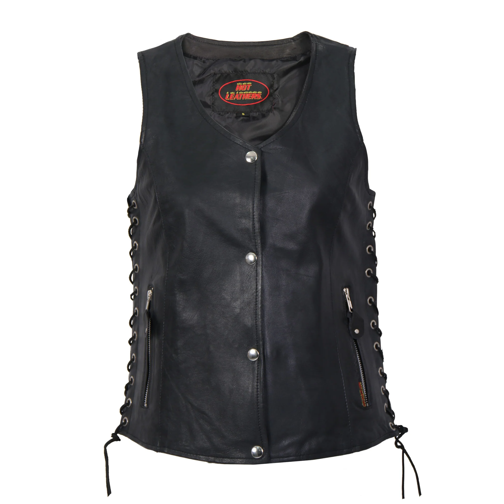 Advanced Hot Leathers L1010 Ladies Black Lambskin Side Lace Vest Functional