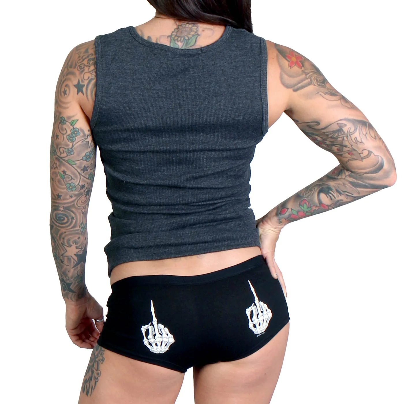 Soft Hot Leathers PTB7061 Skeleton Middle Finger Biker Boy Shorts Trusted