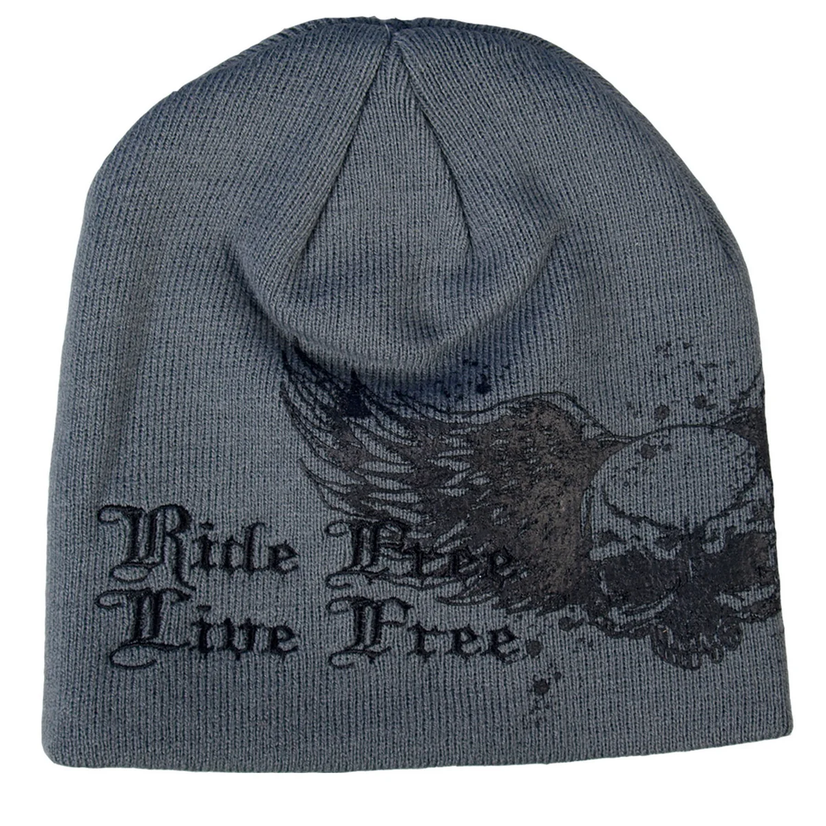 Crafted Hot Leathers KHB1000 Skull with Wings Grey Knit Cap Top-Quality