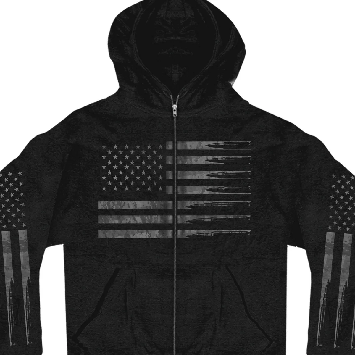 Genuine Hot Leathers GMZ4414 Men s American Flag Bullets Black Hoodie with Zipper Closure Specialty