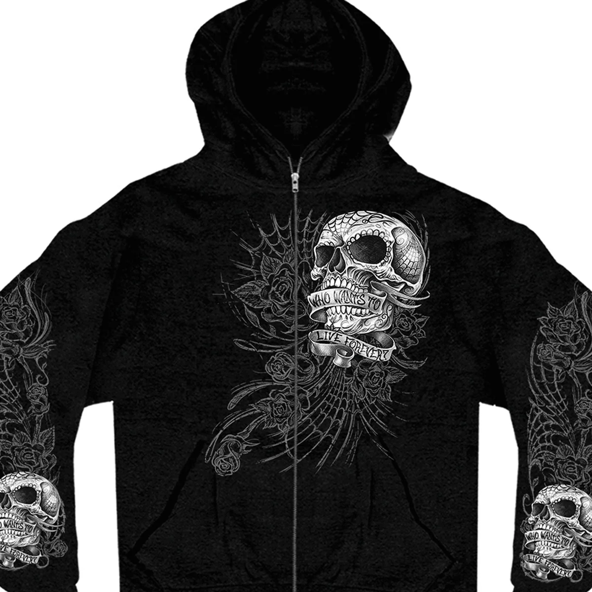 Classic Hot Leathers GMZ4356 Men s Sweet Demise Black Hoodie with Zipper Closure Superior