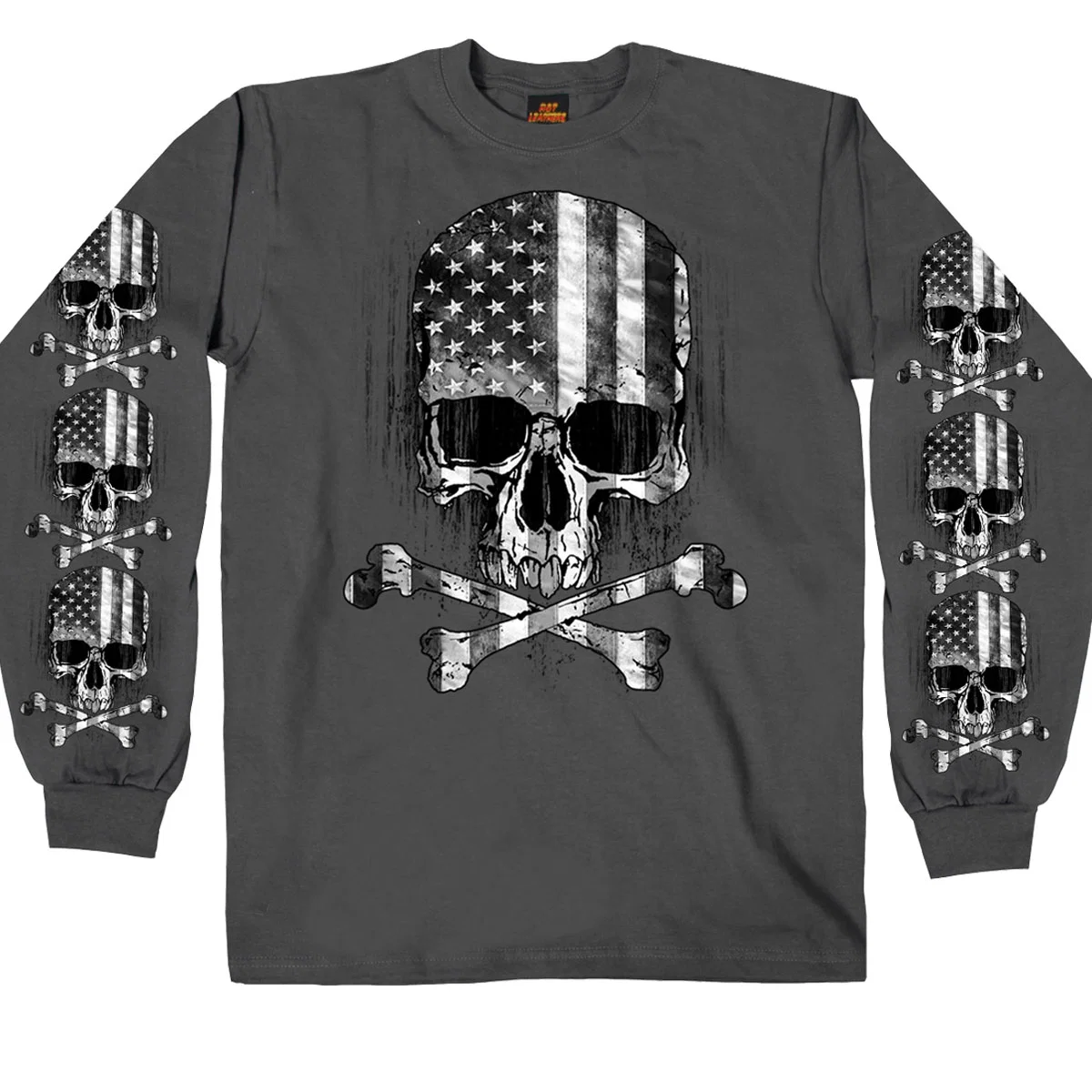 Elite Hot Leathers GMS2391 Men s Flag Skull Long Sleeve Charcoal Shirt Lightweight