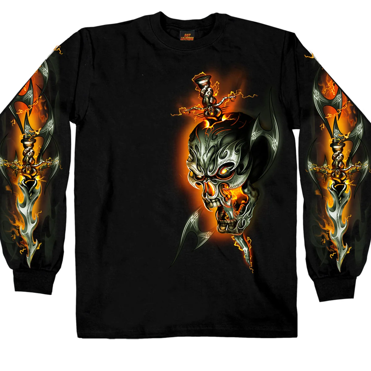 Easy-to-Use Hot Leathers GMS2068 Men s Electric Skull Long Sleeve Black Shirt Breathable