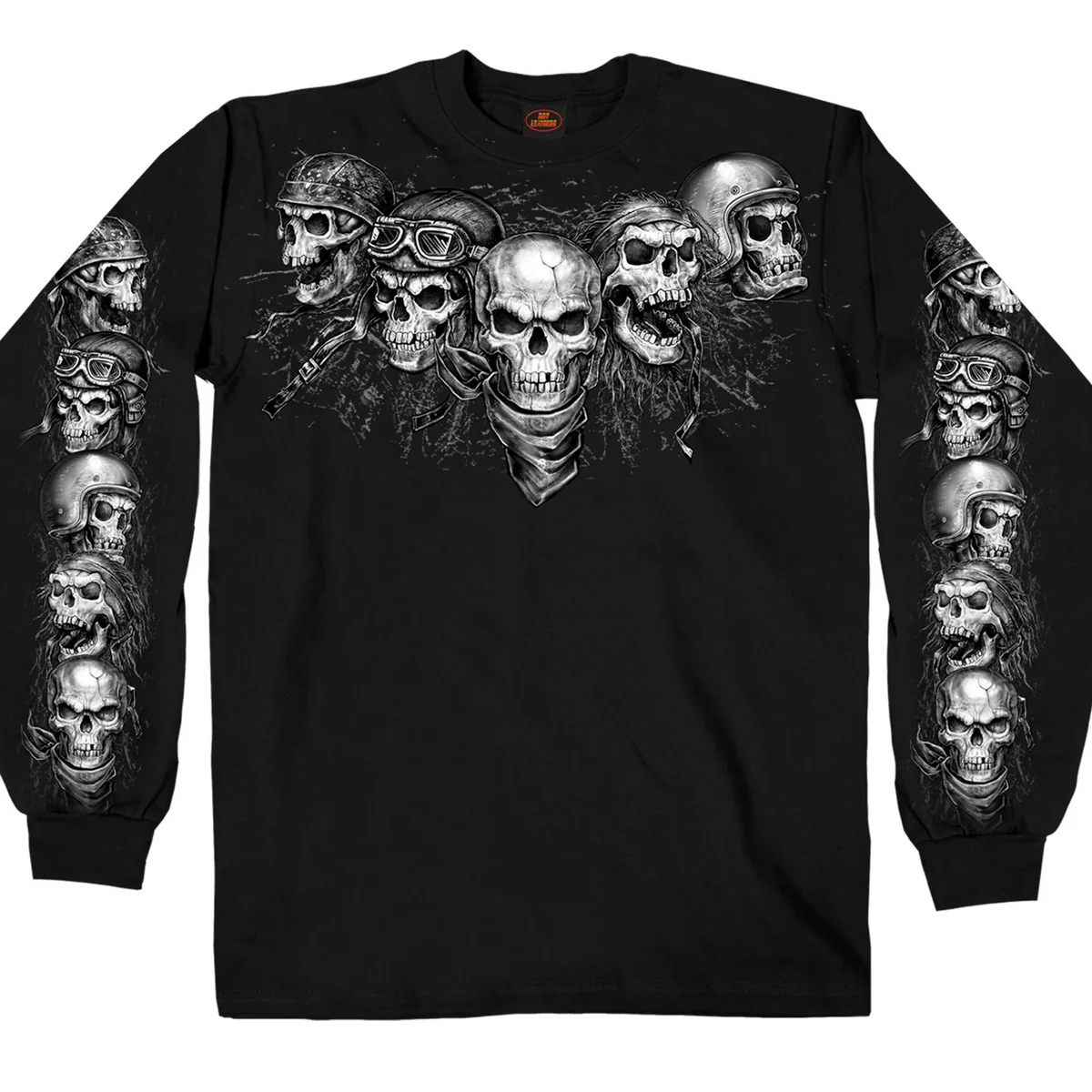 Long-Lasting Hot Leathers GMS2423 Men s Five Skulls Long Sleeve Black T-Shirt Soft