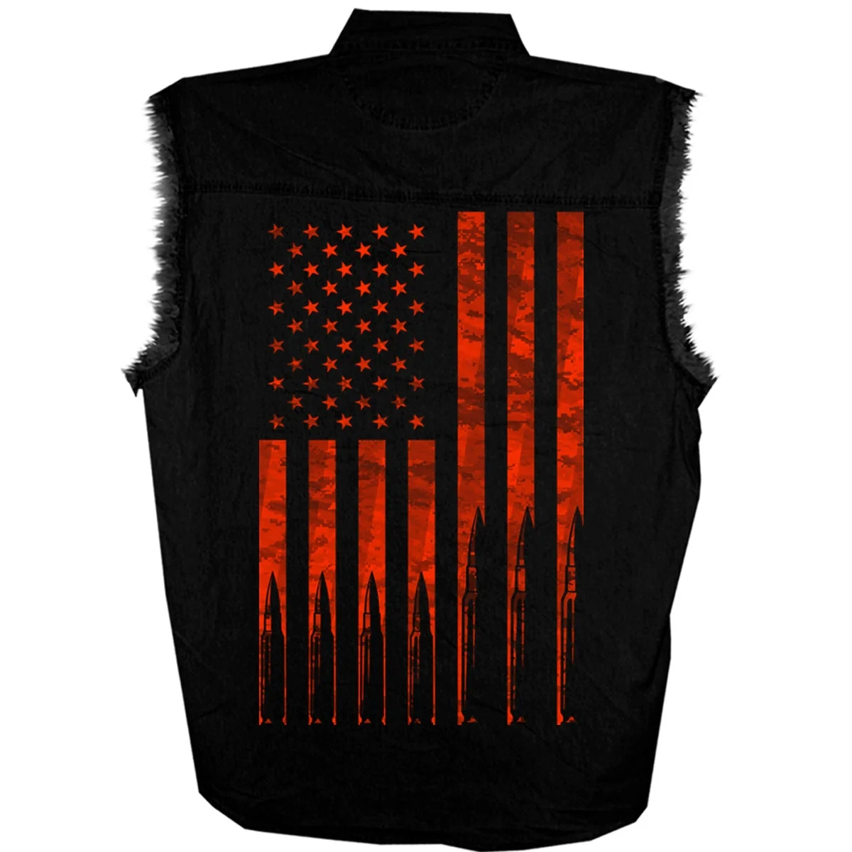 Trusted Hot Leathers GMD5430 Mens Black Flag Bullets Sleeveless Black Denim Shir Superior