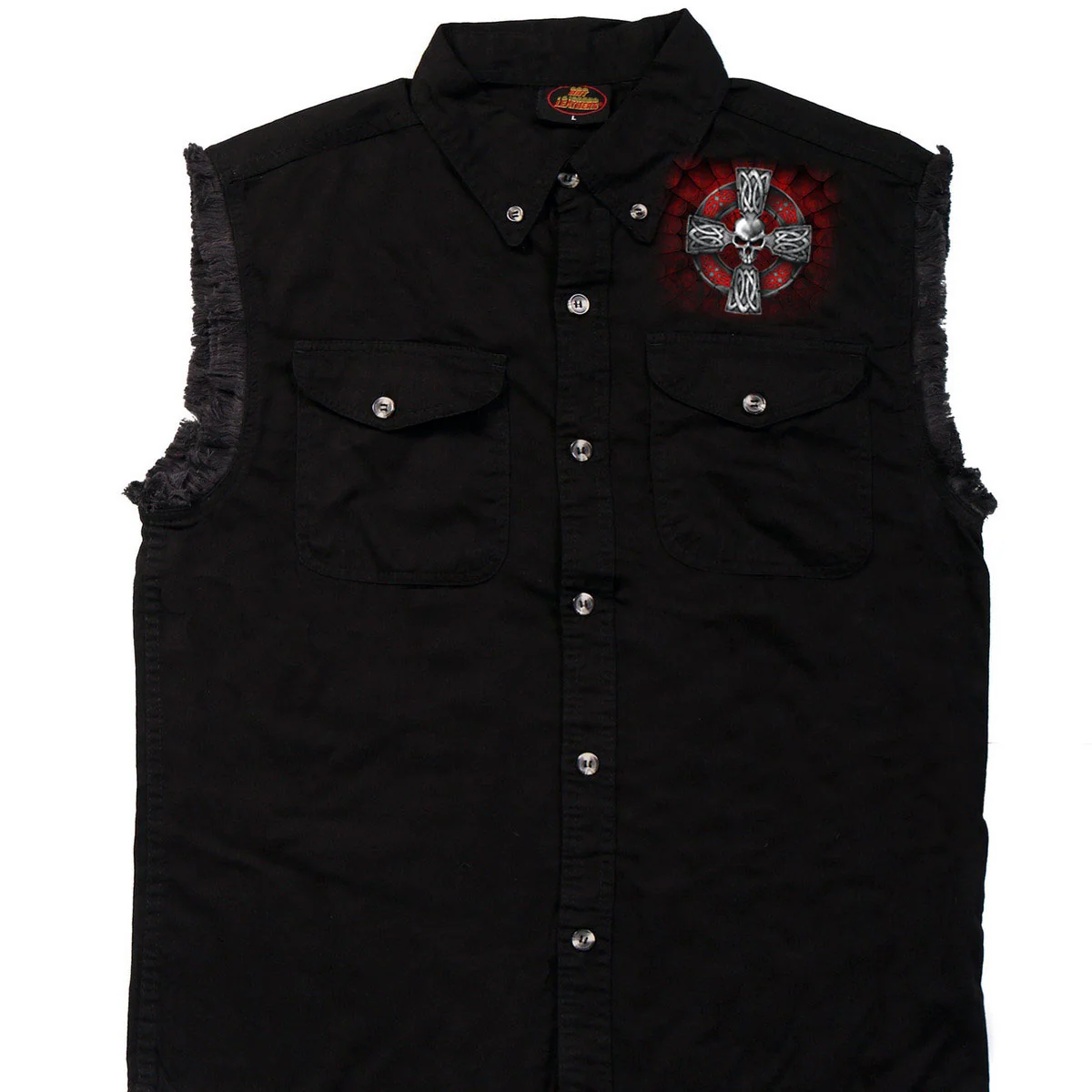 Elite Hot Leathers GMD5022 Mens 'Celtic Cross' Sleeveless Denim Black Shirt Prestigious