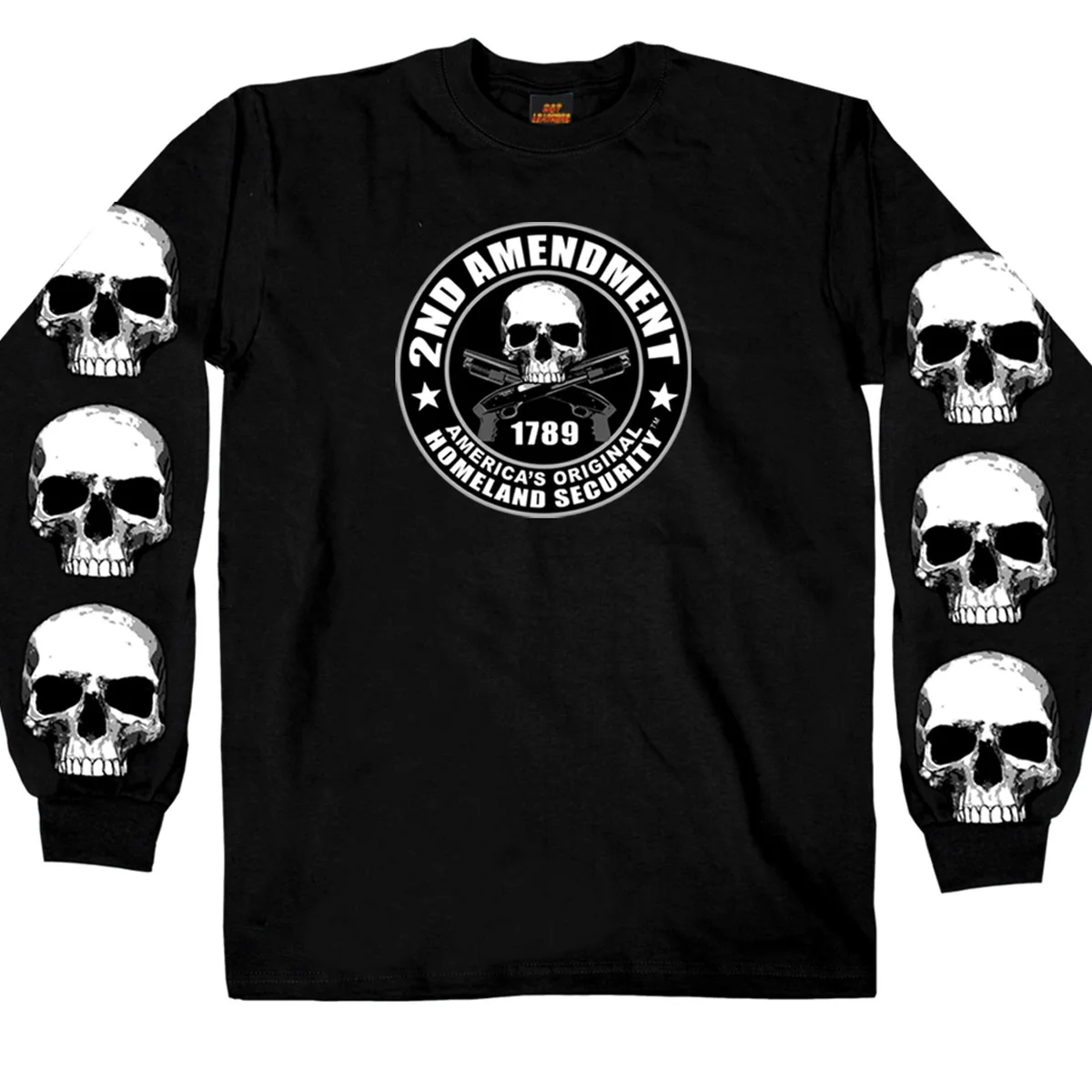 Eco-Friendly Hot Leathers GMD2158 Men's '2nd Amendment America's Homeland Security' Long Sleeve Black T-Shirt Premium