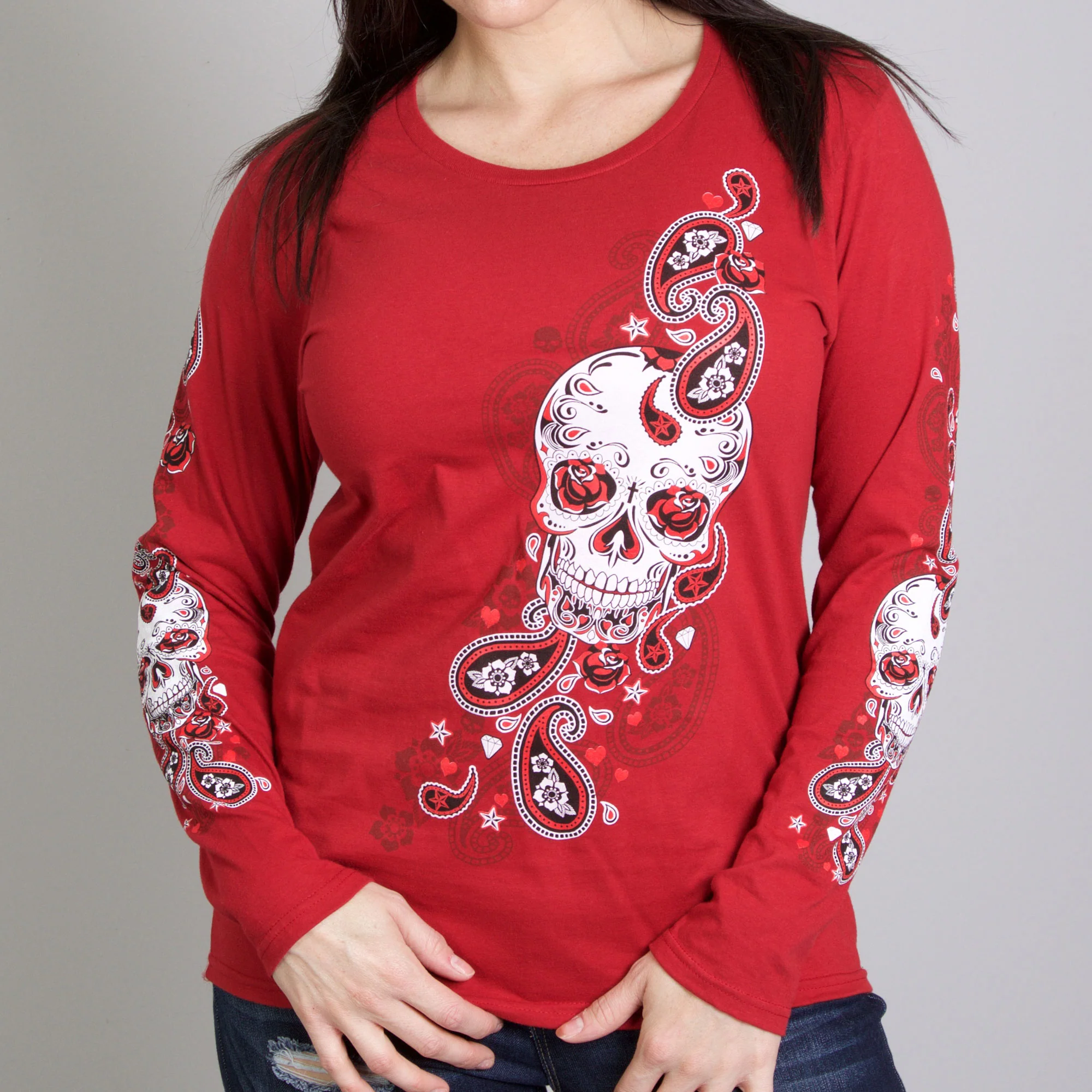 Smooth Hot Leathers GLR3409 Indy Red 'Sugar Paisley' Ladies Long Sleeve Shirt Innovative