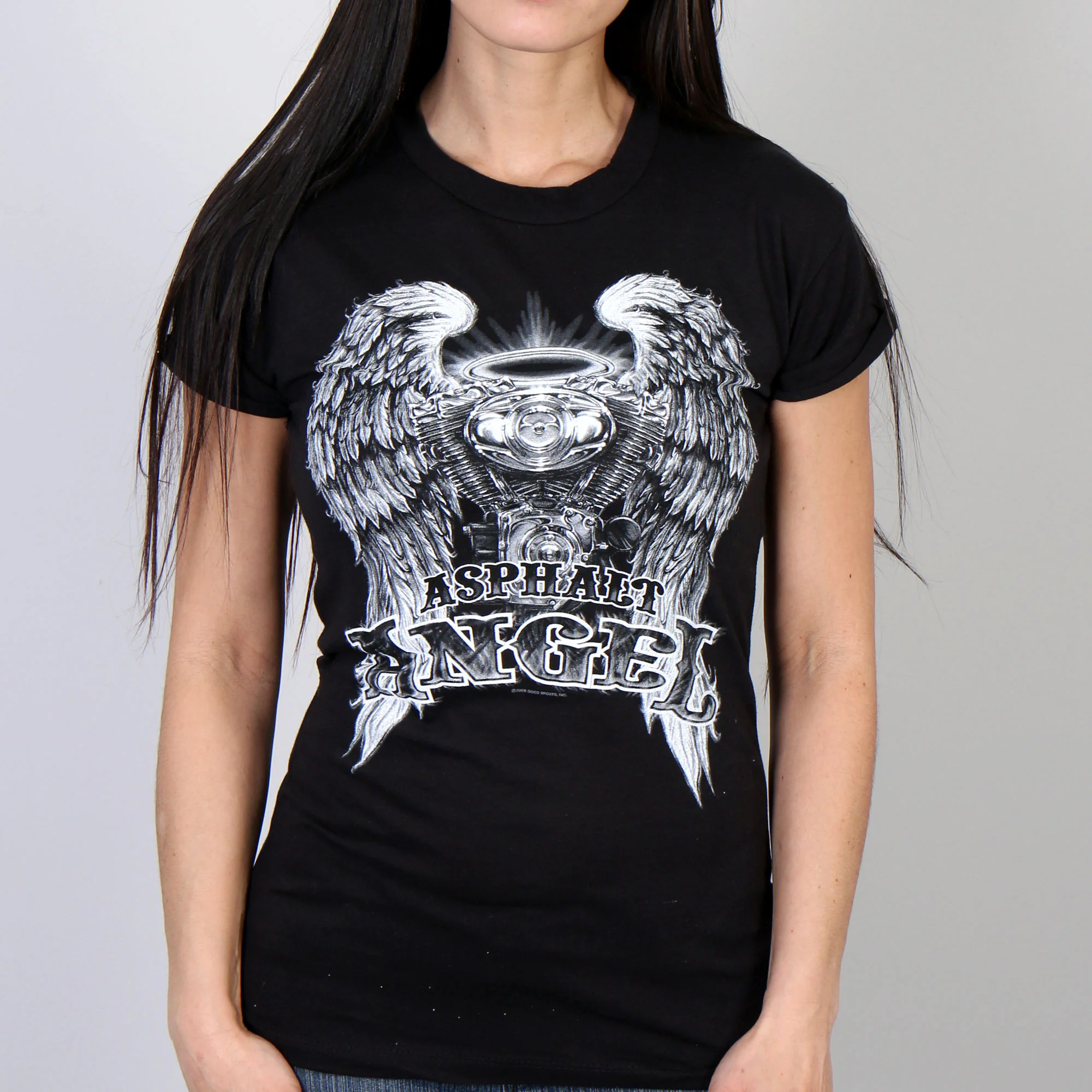 Professional Hot Leathers GLD1366 'Slit Back Asphalt Angel' Ladies Black T-Shirt Sustainable