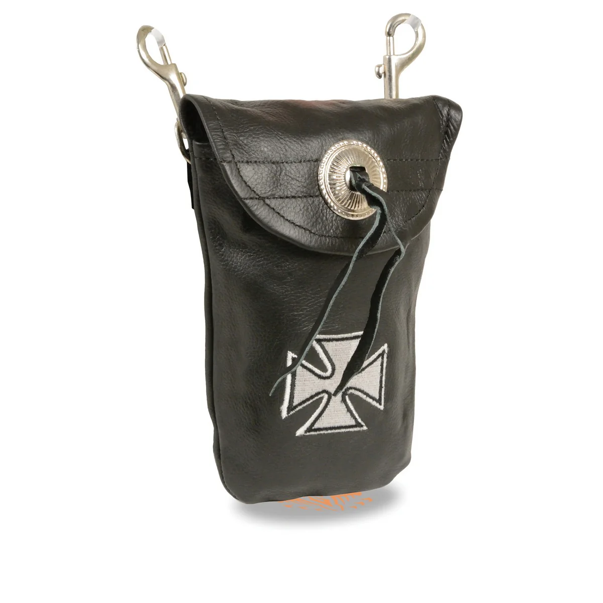Fast Milwaukee Leather SH506EC Unisex Black Leather Belt Bag with Iron Cross Embroidery Trendy