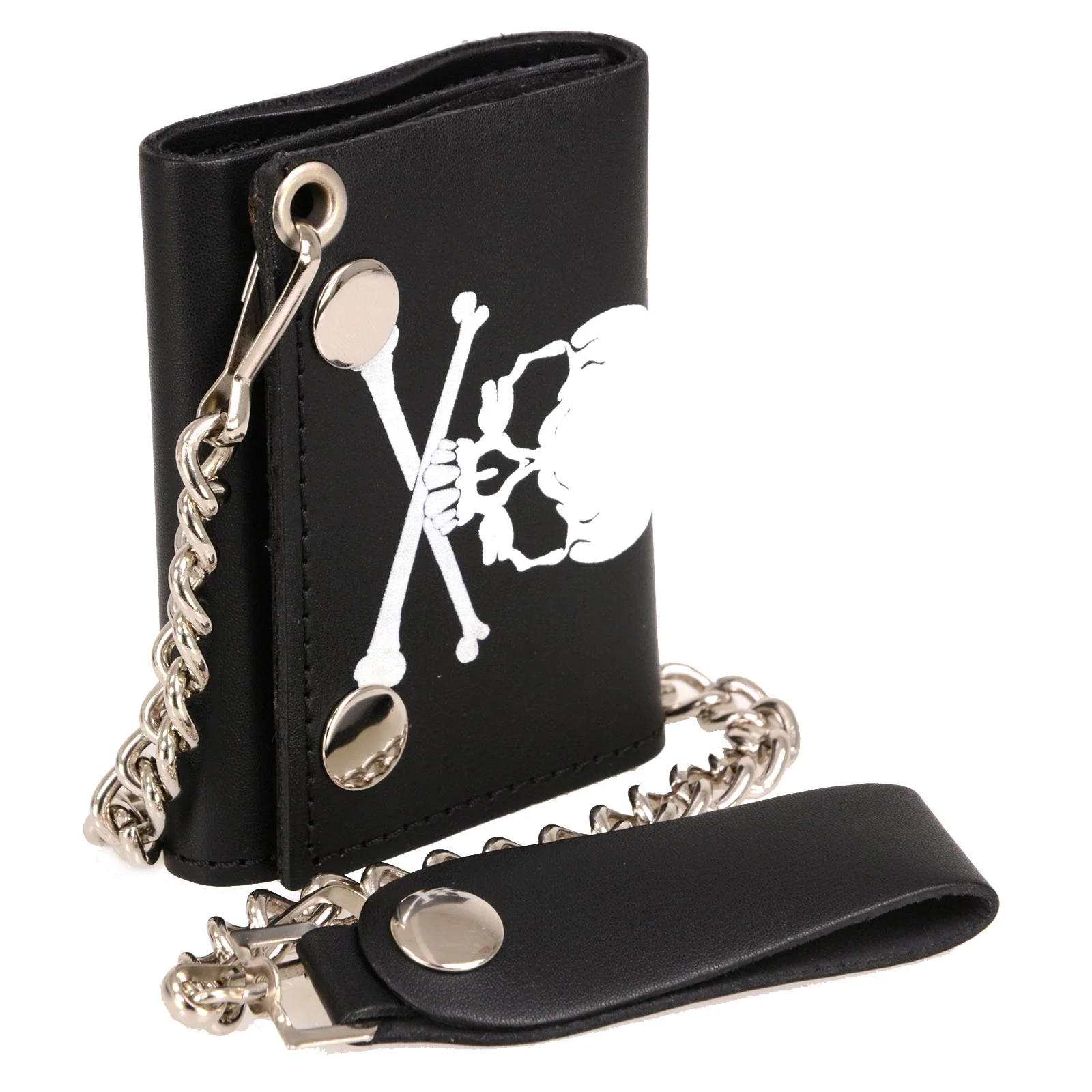 Contemporary Milwaukee Leather MLW7835 Men's 4 Black Leather Biker Wallet w Skull Cross Bones -Tri-Fold Anti-Theft Stainless Steel Chain Efficient