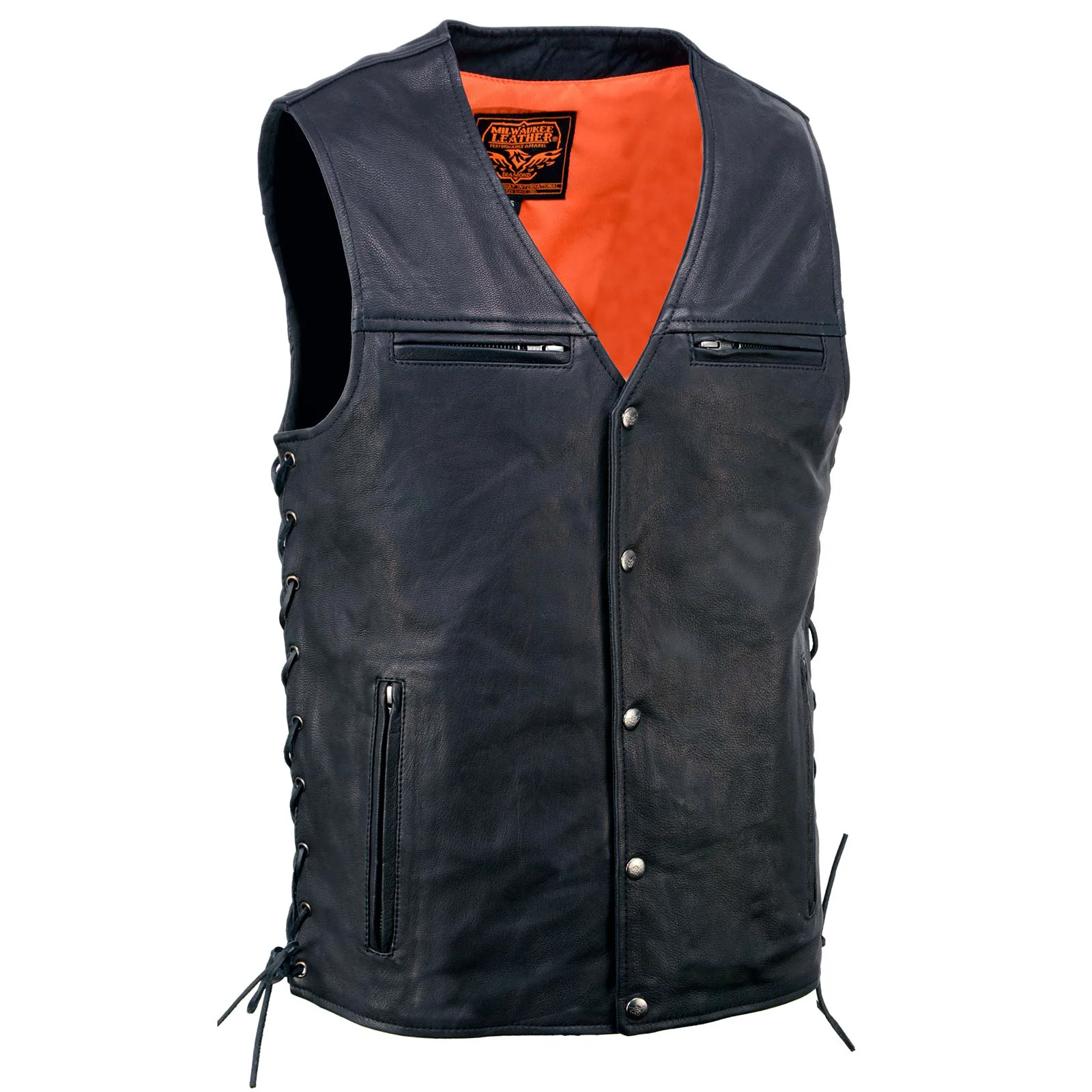Carefully Designed Milwaukee Leather MLM3517 Men's Black Premium Leather Classic V-Neck Side Lace Motorcycle Rider Vest Specialty