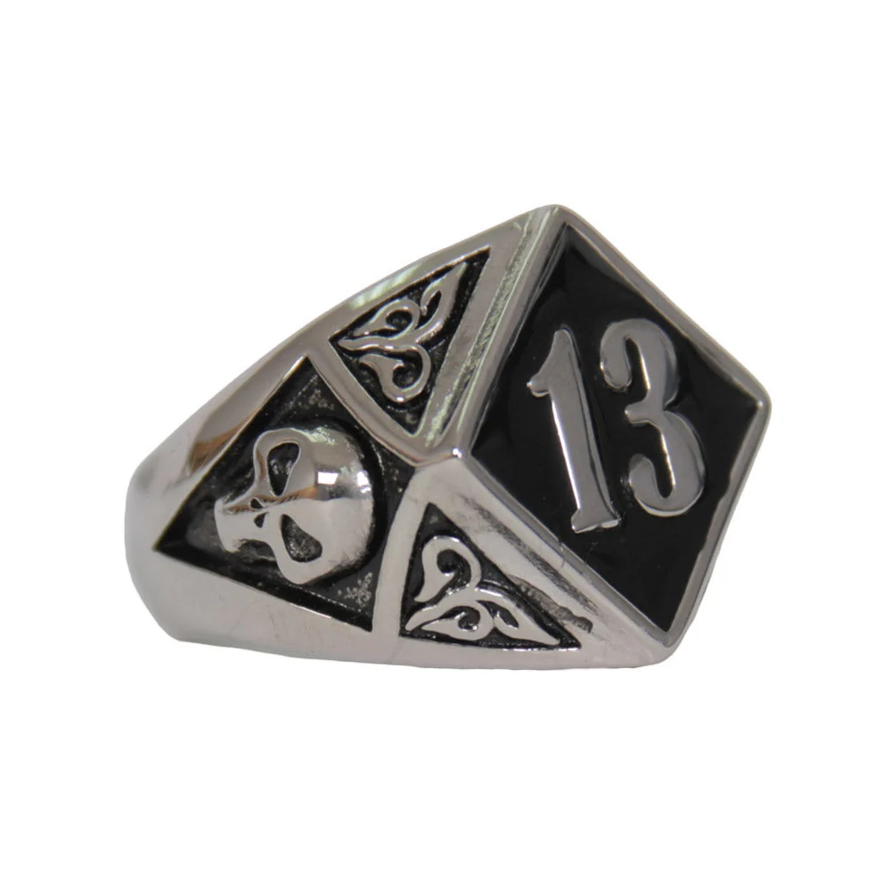Certified Hot Leathers JWR2138 Men's Silver 'Lucky 13' Stainless Steel Ring Smooth