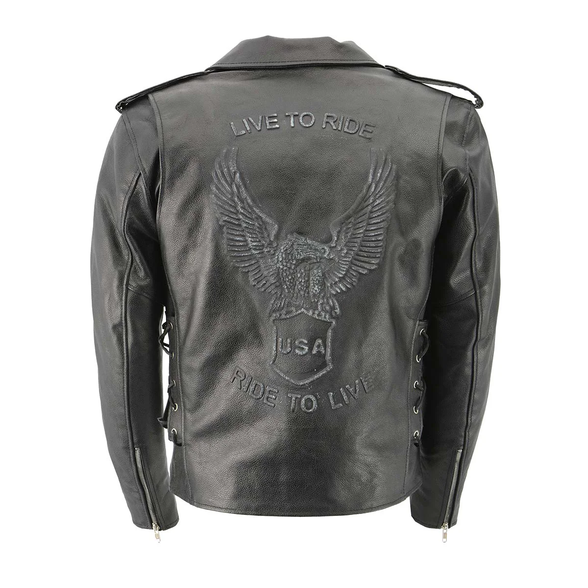 Men's XS703 Black Embossed 'Live to Ride Ride to Live' Classic Motorcycle Jacket Expertly Made