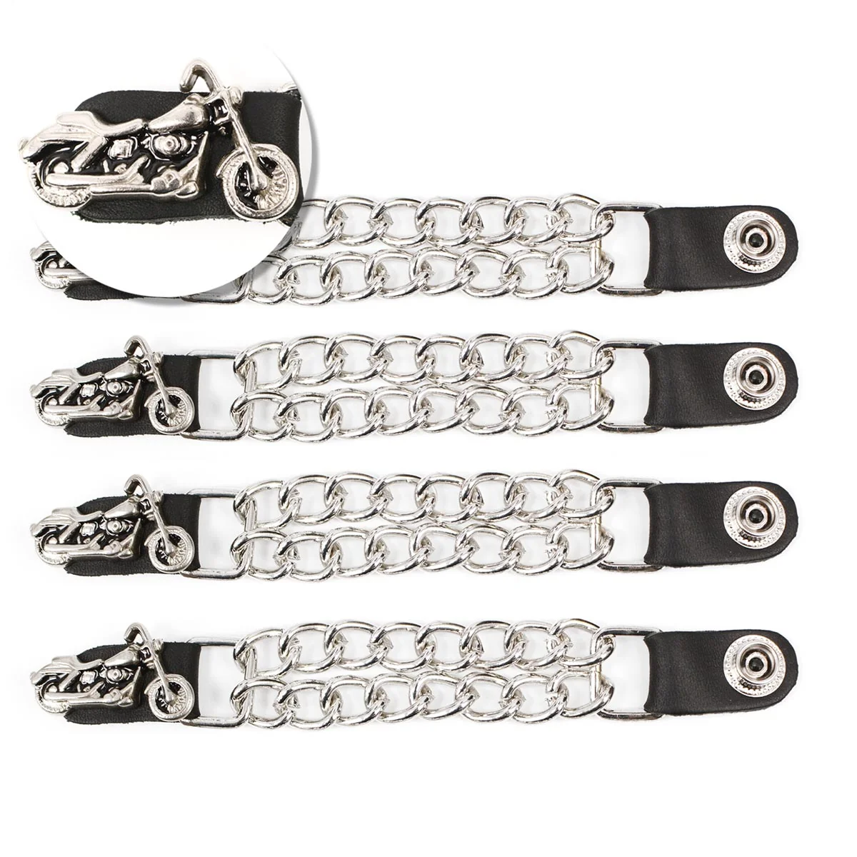 Fashionable Milwaukee Leather Motorcycle Medallion Vest Extender - Double Chrome Chains Leather 6.5 Extension 4-PCS MLA6006SET Relaxed