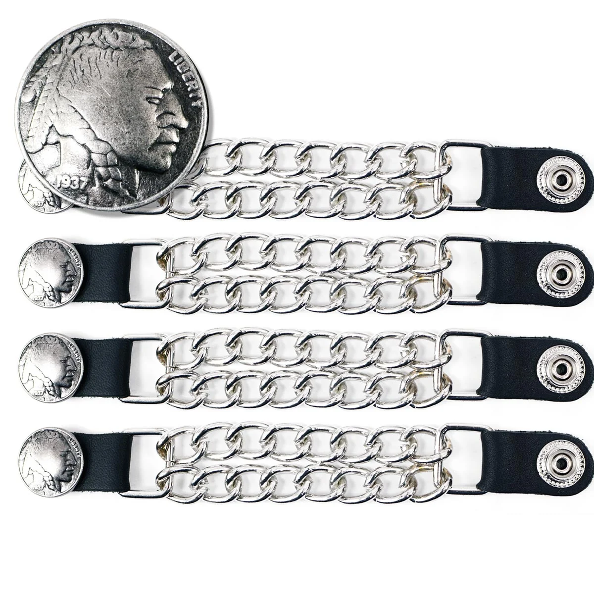 Environmentally Friendly Milwaukee Leather Indian Head Medallion Vest Extender - Double Chrome Chains Leather 6.5 Extension 4-PCS MLA6014SET Eco-Friendly