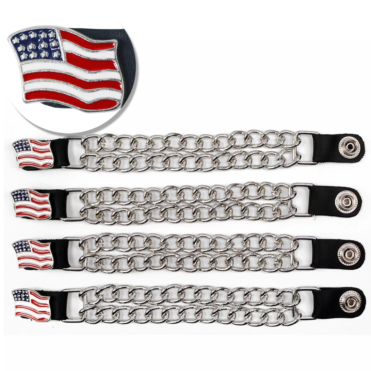Elite Milwaukee Leather American Flag Medallion Vest Extender - Double Chrome Chains Leather 8.5 Extension 4-PCS MLA6042SET Flexible